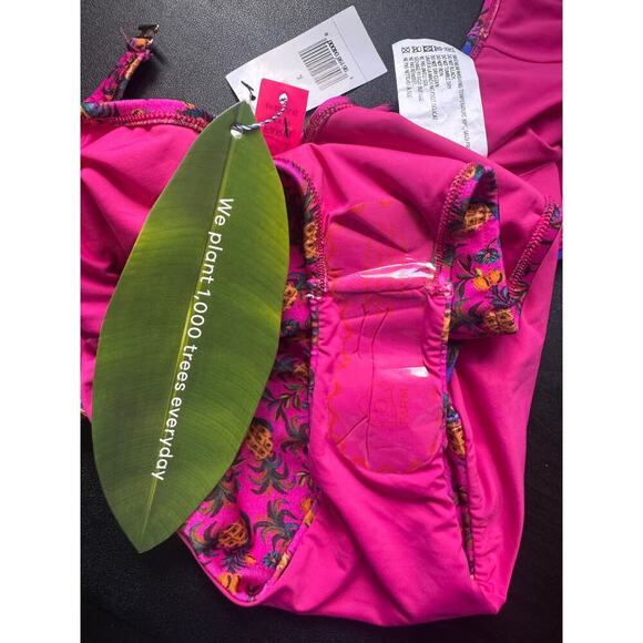 Farm Rio NWT Fruit Dots Bi Printed One Piece Swimsuit In Pink And Blue Size XL - Picture 13 of 14